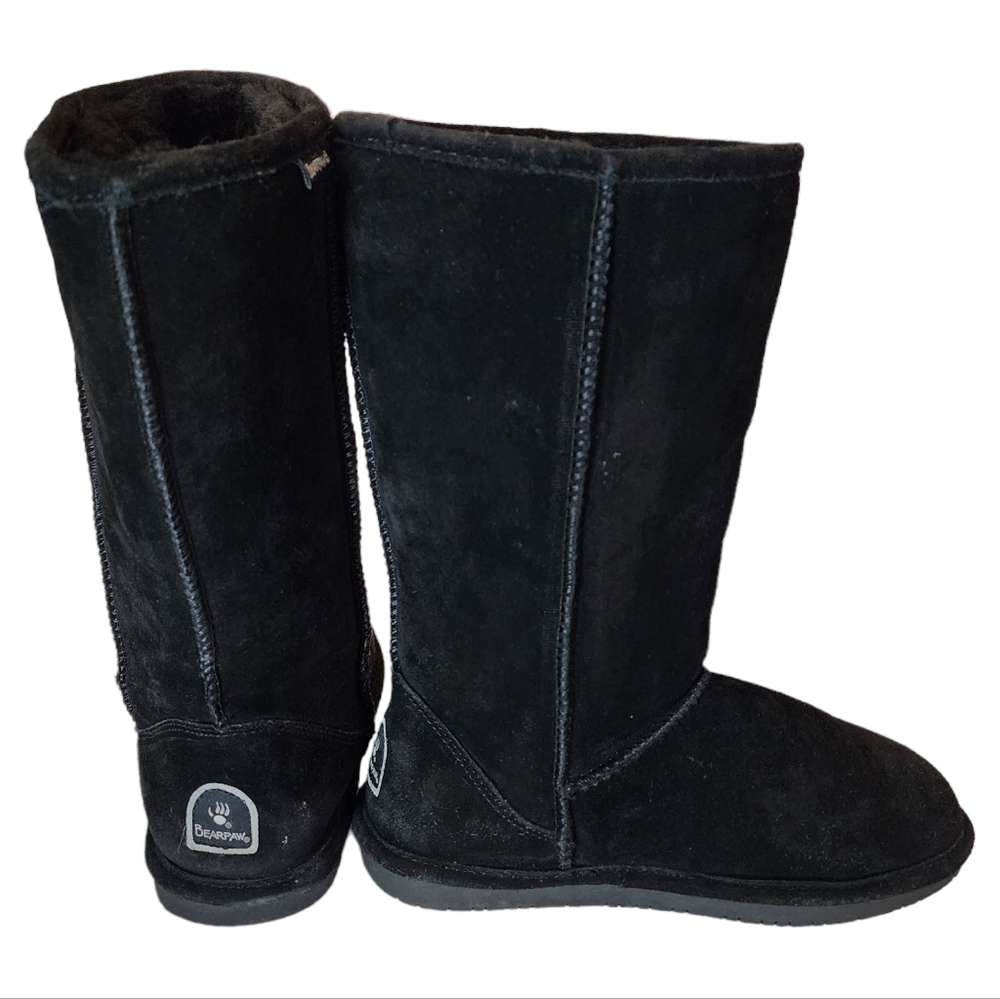 BearPaw Suede Black Leather Boots Size 9 Pre Owned Condition
